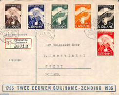 Suriname, Colony 1936 Registered Letter To Holland With Zending Set, Postal History - Autres & Non Classés