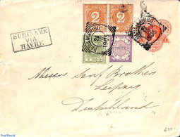 Suriname, Colony 1905 Envelope, Uprated From Paramaribo Via Le Havre To Leipzig, Used Postal Stationary - Other & Unclassified