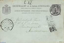 Suriname, Colony 1897 Postcard 5c, To Amsterdam With Postmark: NED:W:INDIE STOOMSCHEPEN RECHTSTREEKS, Used Postal Stat.. - Otros & Sin Clasificación