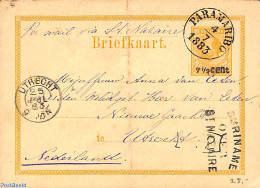 Suriname, Colony 1883 Postcard (folded) 7.5c , Postmark: SURINAME OVER ST NAZAIRE, Used Postal Stationary - Other & Unclassified
