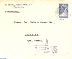 Suriname, Colony 1941 Envelope 15c, From Paramaribo To Granby (Canada), With Postmark: GEZIEN CENSUUR, Used Postal Sta.. - Andere & Zonder Classificatie