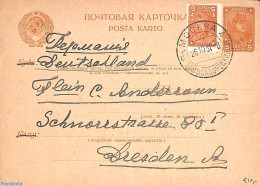 Russia, Soviet Union 1931 Postcard 5k, Uprated With Imperforated Stamp To Dresden (card Folded), Used Postal Stationary - Cartas & Documentos