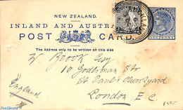 New Zealand 1896 Postcard, Uprated To London, Used Postal Stationary - Briefe U. Dokumente