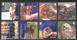 Jersey 2018 150 Years JSPCA 8v, Mint NH, Nature - Animals (others & Mixed) - Birds - Birds Of Prey - Cats - Dogs - Owls - Jersey