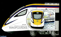 Malaysia 2018 World Stamp Fair Overprint S/s, Mint NH, Transport - Philately - Railways - Trains