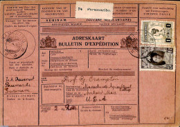 Suriname, Colony 1929 Parcel Card Paramaribo To Arnherst Mass., Postal History - Sonstige & Ohne Zuordnung