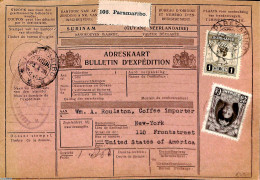 Suriname, Colony 1929 Parcel Card Paramaribo To New York, Postal History - Other & Unclassified