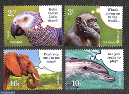 Romania 2022 Smart Animals 4v, Mint NH, Nature - Birds - Elephants - Monkeys - Parrots - Sea Mammals - Nuevos