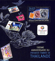 Central Africa 2013 First Thai Stamps S/s, Mint NH, Nature - Birds - Stamps On Stamps - Postzegels Op Postzegels