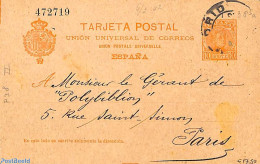 Spain 1902  `Postcard 10Cs A PO In Larger Fonts (first Line)`, To Paris, Used Postal Stationary - Covers & Documents
