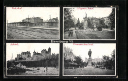 AK Bernburg A. S., Bahnhof, Schloss, Siegesdenkmal, Bismarckdenkmal  - Bernburg (Saale)