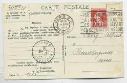 SEMEUSE 40C VERMILLON CARTE SAMARITAINE PARIS RP DEPART 1929 - 1906-38 Semeuse Camée