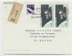 BLASON 10C TROYES + 60C SATELITTE PAIRE LETTRE REC MEC SECAP CHALONS MARNE 1966  AU TARIF - 1941-66 Escudos Y Blasones