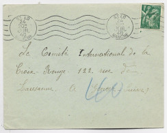 IRIS 1FR VERT SEUL LETTRE MEC ST MANCHE 24 JUIL 1940 POUR CROIX ROUGE GENEVE TAXE 40 CRAYON EN BLEUE - Guerra De 1939-45