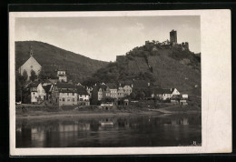 AK Beilstein An Der Mosel, Häuser Am Moselufer Mit Blick Hinauf Zur Burg  - Autres & Non Classés