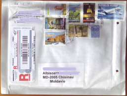 2006 France R-letter Moldova  Einschreiben Airbus Windmill, Rocks, Landscape Cover - Brieven En Documenten