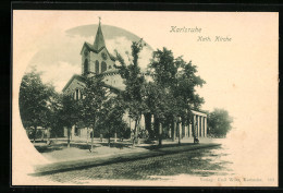 AK Karlsruhe I. B., Auf Der Strasse Vor Der Katholischen Kirche  - Karlsruhe