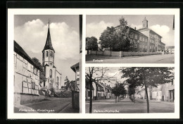 AK Karlsruhe-Knielingen, Schule, Kirche, Auf Der Reinmuthstrasse  - Karlsruhe
