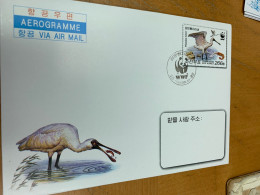 Korea Stamp Birds WWF Used FDC Aerogramme - Corea Del Norte