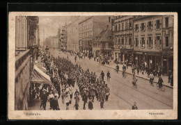 AK Karlsruhe I. B., Aufmarsch In Der Kaiserstrasse  - Karlsruhe