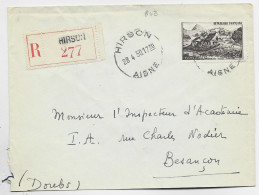 N° 843 SEUL LETTRE REC HORPOLAN HIRSON 28.4.1950 AISNE AU TARIF - Cachets Manuels