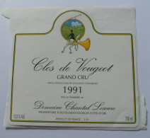 CLOS DE VOUGEOT - GRAND CRU 1991 - ETIQUETTE NEUVE - THEME CHASSE - Jacht