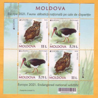 2021 Moldova Moldavie H-Blatt  Mint  EUROPA CEPT-2021  Owl, Stork, Fauna, Birds - Moldavie