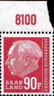 Sarre Poste N** Yv:407 Mi:425 Theodor Heuss Typographie Bord De Feuille - Unused Stamps