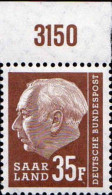Sarre Poste N** Yv:402 Mi:420 Theodor Heuss Typographie Bord De Feuille - Unused Stamps