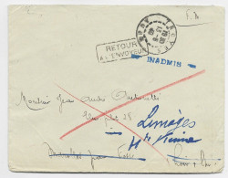 LETTRE FM TROYES 13.5.1940 AUBE POUR EURE ET LOIR REEXP A LIMOGES + GRIFFE INADMIS - Guerra Del 1939-45