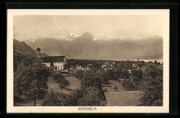 AK Sachseln, Blick Zur Kirche Im Ort Gegen Die Alpen  - Sachseln