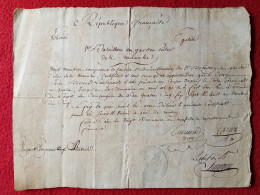 DIPLOME CERTIFICAT AU LIEUTENANT PIERRE BESNARD DU 1 Er BATAILLON DES GARDES COTES DE LA MANCHE 1800 CACHET AUTOGRAPHES - Historical Documents