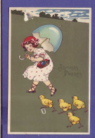 CARTE ILLUSTRÉE - ENFANT AVEC SES POUSSINS -  - Pasqua