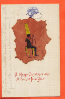 38911 / ⭐ ♥️ Rare Relief Avec Ajouti Cuir Veritable AMON-RA Happy Christmas Bright New Year 1906 ◉ CHAPLAIN Plancy - Sonstige & Ohne Zuordnung