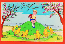 38840  / ⭐ Carte Aquarellée JOYEUSES PÂQUES En Relief Pousins Illustration Non Signée 1930s Editions E.S - Pasqua