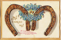 38821 / ⭐ ◉  (•◡•) Embossed NE M'OUBLIEZ PAS Porte-Bonheur FERS à CHEVAL  Fer Couple  Amour Coeur 1910s  - Autres & Non Classés