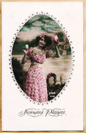38826  / ⭐ AÏDA 4148- JOYEUSES PÂQUES Médaillon Jeune Fille Robe Rose 1910 à Alice CATALAN Grand-Rue Montpellier - Pasqua