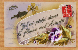 38805  / ⭐ Carte Celluloïd PREMIER 1er AVRIL Poisson Pêché Dans Fleuve Amitié 1910s-Louise BARREAU Labastide-Rouairou - 1 April (aprilvis)