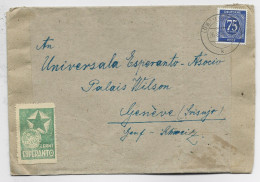 GERMANY 75C POST SOLO LETTRE COVER BRIEF LOBAU 1946 + VIGNETTE ESPERENTO LERNT TO GENEVE SUISSE - Cartas & Documentos