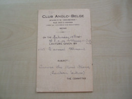 Ancienne Convocation Réunion 1924 CLUB ANGLO-BELGE à MONS - Tessere Associative