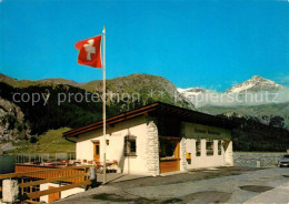 13311199 Julierpasshoehe Restaurant Marmorerasee Am Julierpass Schweizer Flagge  - Other & Unclassified