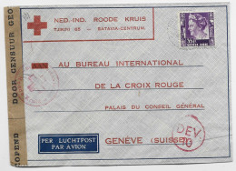 NEDERN INDIE 35C SOLO LETTRE COVER AVION BATAVIA CENTRUL ROODE KRUIS TO CROIX ROUGE GENEVE SUISSE + CENSUUR - Netherlands Indies