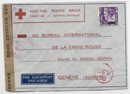 NEDERN INDIE 35C SOLO LETTRE COVER AVION BATAVIA CENTRUL ROODE KRUIS TO CROIX ROUGE GENEVE SUISSE + CENSUUR - Indes Néerlandaises