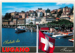 13303289 Lugano Lago Di Lugano Hafen Bootsanleger Schweizer Flagge Lugano Lago D - Andere & Zonder Classificatie
