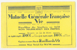 Buvard épais 22.8 X 13.8 MUTUELLE GÉNÉRALE FRANÇAISE VIE Assurance Répartition Des Bénéfices En 1932 - Banco & Caja De Ahorros