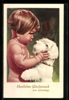 AK Kleines Mädchen Mit Einem Kleinen Weissen Terrier  - Honden