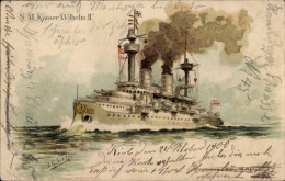 Artiste Lithographie Siehl, Deutsches Kriegsschiff, SM Kaiser Wilhelm II. - Otros & Sin Clasificación