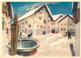 13297469 Guarda Inn Ortsmotiv Mit Brunnen Im Winter Fritz Krumenacher Kuenstlerk - Altri & Non Classificati