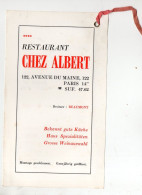Paris  Marque Page CHEZ ALBERT  Restaurant  (PPP47390) - Marque-Pages
