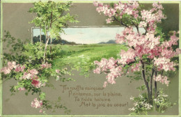 4662 Belle CPA Gaufrée - Fleurs De Pommier Finement Gaufrées - Paysage Printanier - Alberi